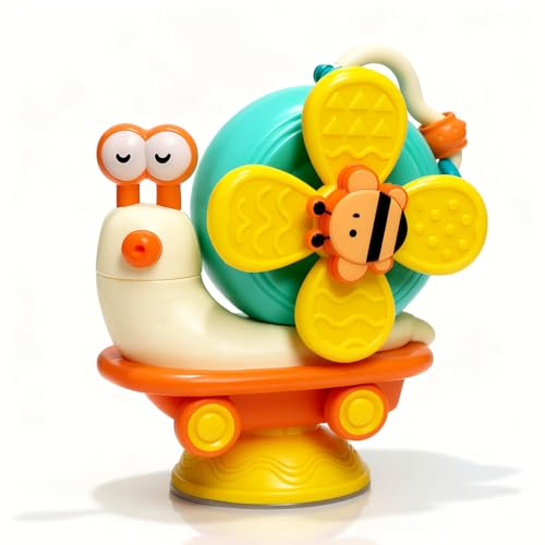 Image of 5 Modes of Play Yellow Snail Spinner Toy for Baby 0-3 Years - Convertible Friction Powered Car - Sensory Toy for Kids with Suction Cup Base - Perfect Baby Gift Set - Made in India