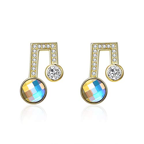 Boucles d'oreilles cristaux notes musicales argent : cadeau femme idéal