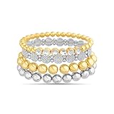 Nautica Stretch Bead Stacking Bracelet Set for Women Rhodium & 14K Yellow Gold Plated Alloy