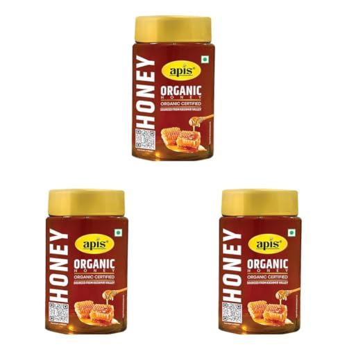 Image of Apis Organic Honey 450g, Pure & Natural, Organic Certified, Kashmir Sourced Honey, Natural Sweetener with No Added Sugar & Adulteration (Pack of 3)