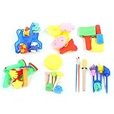Qcwwy Kid Sponge Stamp Set, 30pcs Malerei Schwamm Stempelstempel Zeichnung Schaumbürsten Malerei Schwamm Pinsel Kunsthandwerk Zeichnungswerkzeuge Frühe Bildung Spaß Spielzeug für 2-6