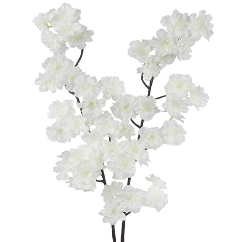 ACRYCS 2 Pcs Artificial Cherry Blossom Flowers Branches 41' Faux Cherry Blossom Long Stem White Silk...