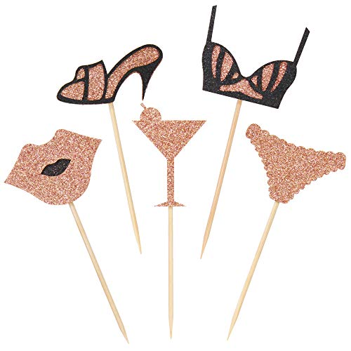 Ercadio High Heel Underpants Bra Lips Cupcake Toppers Glitter Cupcake Topper Food Picks Bachelorette Birthday Party Supplies 20 Pack Rose Gold #TOP1