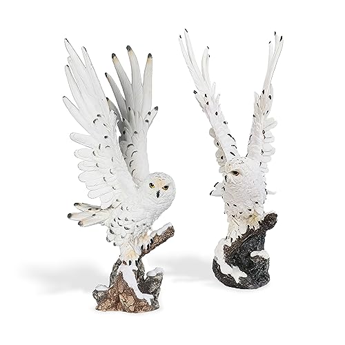 Estatua decorativa de búho nevado 17 pulg set 2