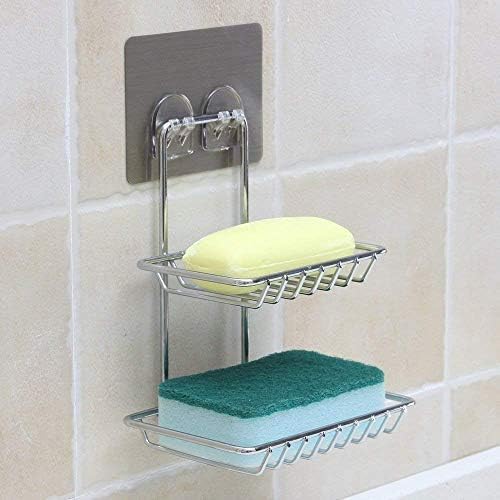 2 Tier Stainless Steel Shower Caddy Self Adhesive Bathroom Shelf Wall Mount No Drilling Storage Rack Rust Proof Shower Organizer Basket Shampoo Holder Kitchen Bathroom Accessories Organizer 2