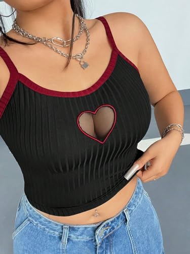 SOLY HUX Women's Plus Size Goth Cami Crop Tops Contrast Mesh Spaghetti Strap Summer Top3