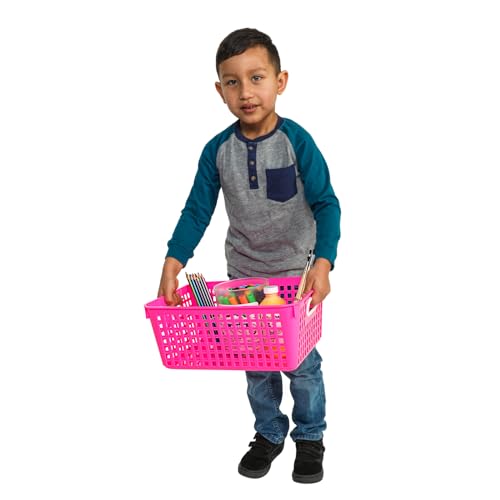 Image of Really Good Stuff Large Plastic Storage Baskets with Handles - 6 Pack | 13.75 inch x 9.75 inch x 5 inch, Neon Group Colors, for Books & Supplies, Organize Classroom & Home