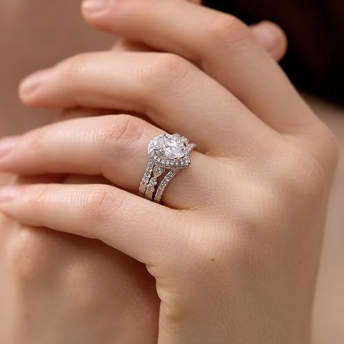 Newshe Wedding Bridal Band Ring Enhancer Engagement Ring Set for Women 925 Sterling Silver 3Ct Pear White Rose Gold 5A Cz Size 4-134