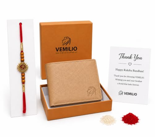 Image of VEMILIO Men's Vegan Leather Wallet with Coin Pocket | Slim Bifold Wallet for Men | 2 Cash Compartments | 3 Card Slots & 2 Hidden Pockets | Stylish Wallet for Daily Use & Gifting (Rakhi Beige Wallet)