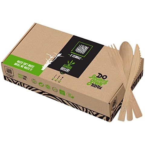 2ZEBRAZ 100% Bambus Besteck-Set - Einweg-Bambus-Utensilien Cover