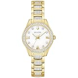 Bulova 98L306 - Reloj de pulsera con esfera de nácar de cristal y tono dorado, 28,5 mm, 98L306, Oro, 9 inches, Moderno