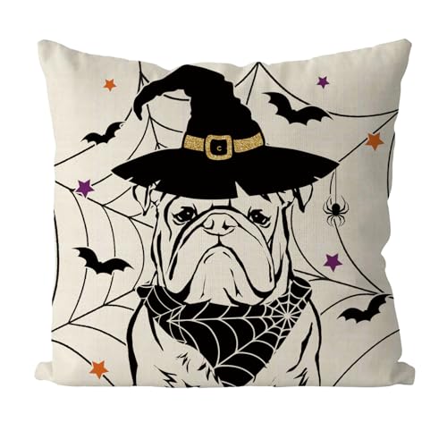 Gagec HALLOWEEN DOG PILLOW-4 Halloween Pillow Covers 18X18 Inch English Bulldog Throw Pillow Covers Holiday Farmhouse Pillowcase Dog Couch Cushion Case cover