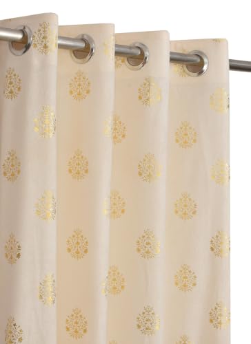 Image of KALIYO Cream Velvet Room Darkening Curtain with Gold Foil Floral Print | Eyelet Window Curtain | Soft Luxury Fabric | 9 Ft | Pack of 1