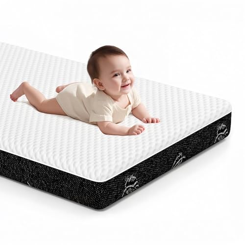 Image of Crib Mattress, Dual-Sided Comfort Baby and Toddler Bed Mattress with Cool Gel Memory Foam, Triple-Layer Breathable Premium Baby Mattress for Infant and Toddler with Removable Outer Cover -White&Black
