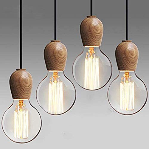 Injuicy éclairage Loft industriel Edison E27 LED plafond en bois Pendentif lumières Abat-jour rétro vintage plafonniers Fixations pour le salon Chambre à coucher salle à manger Cafe Lustre - #A Cover