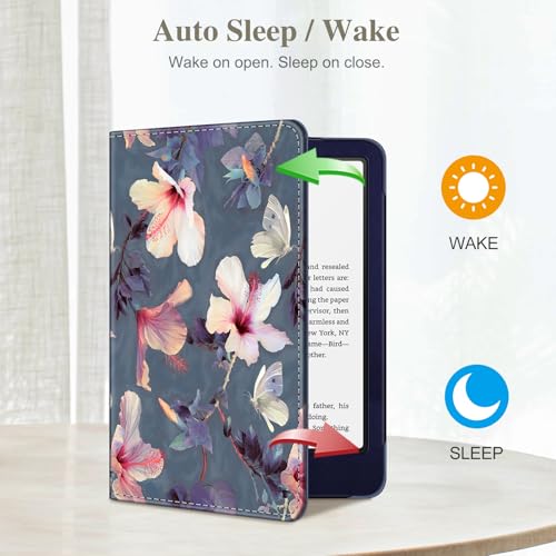Image of Fintie Case for 7 inch /6.8 inch Kindle Paperwhite(12th /11th Generation-2024 /2021) and Kindle Colorsoft Signature Edition -Slim Foldable Stand Cover Auto Wake /Sleep for Paperwhite 2024,Blooming Hibiscus