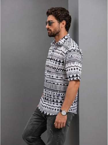 Image of BROWN CULTURE Men Relaxed Fit Casual Shirt | Cotton Blend Loose Fit Oversized Shirts for Men | Trendy Half Sleeve Oversized Printed Shirts | Fashionable Summer Graphic Shirt