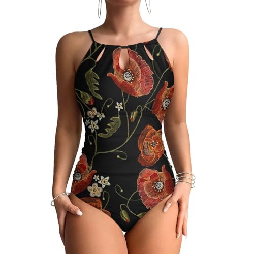 Maillots de bain une pièce femme gainant à fleurs rouges pour sublimer la silhouette à la plage