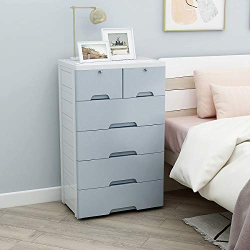 Nafenai Plastic Drawers Dresser,Storage Cabinet With 6 Drawers,Closet Drawers Tall Dresser Organizer For Clothes,Playroom,Bedroom Furniture,Blue-Grey #TOP7