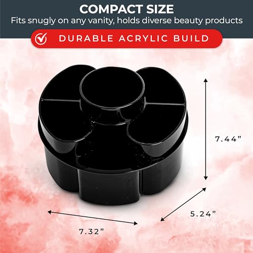 Image of Masirs Small 360 Rotating Makeup Organizer - Mini Yet Spacious Cosmetic Storage Solution with Multiple Compartments - The Perfect Spinning Make-Up Caddy for Vanity or Bathroom Counter (Round - Black)