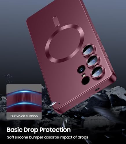 Image of DIZORO Samsung S23 Ultra case Compatible with Mag Safe Matte Luxury Metallic Luster Flexible TPU Shockproof Back Cover with Camera Protector Lens - Wine