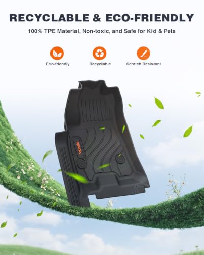 Image of Floor Mats for 2023-2025 2026 Chevy Colorado /GMC Canyon Crew Cab, Custom Fit All Weather TPE Floor Liners with Door Sill Protection, Waterproof Heavy Duty Full Coverage Black