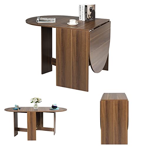 COSTWAY Mesa de Madera Plegable Mesa de Comedor para Cocina Balcón Jardín Marrón