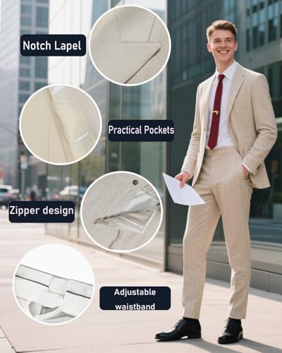 Linen Men Suit Summer Beach Wedding Outfit Groom Slim Fit 2 Piece Formal Men Suit Blazer and Pants Set Retro Tuxedos Dress3