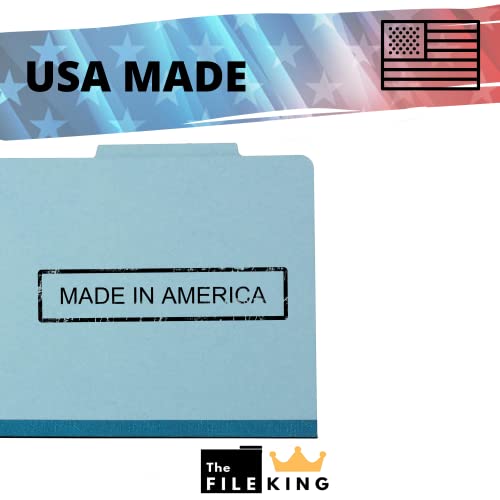The File King Two Divider Pressboard Classification Pale Blue File Folder - Letter Size | Box Of 10 | Top Tab | 2” Expansion | 2-Inch Fastener Prongs | Made In America #TOP4