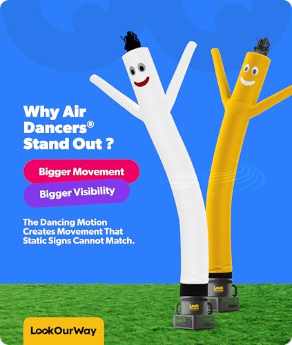 Image of LookOurWay Air Dancers Wacky Waving Inflatable Tube Man Set - 10 Feet Tall Inflatable Dancing Man with Blower - White