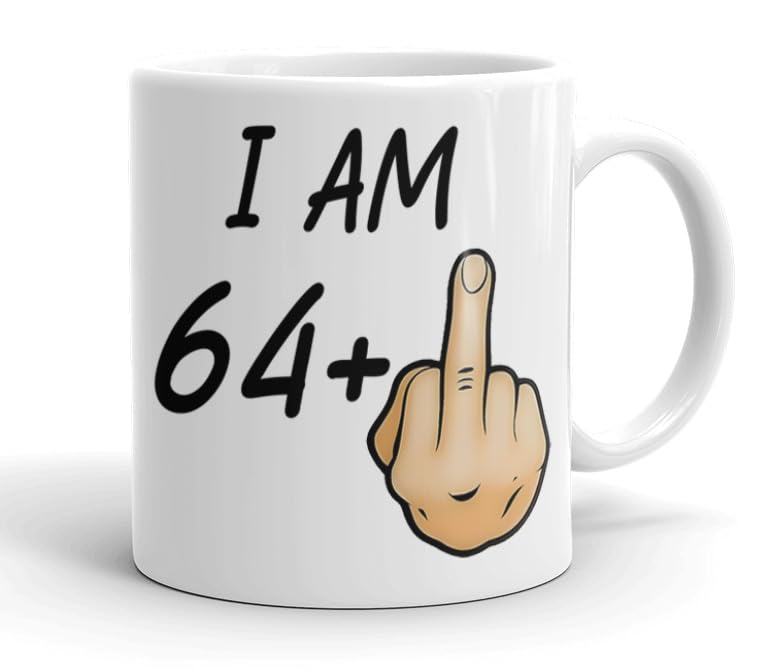 VIROSA Funny 65th Birthday Mug – “I Am 64+1” – Rude Novelty Gift for Men & Women Turning 65 – 11oz Ceramic Coffee Cup – Joke Present for Friends, Family, Mum, Dad – Birthday, Office, Secret Santa