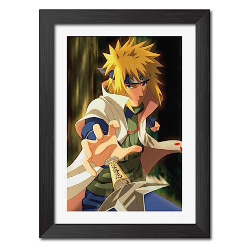 Image of TenorArts Minato Photo Frame Naruto Anime Laminated Poster Framed Painting with Matt Finish Black Textures (12inches x 9inches)