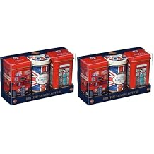 London & British Icons 3x Mini Tea Tins with Fine English Loose Leaf Tea Union Jack, Red London Bus, Telephone Box Pack of 2