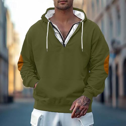 Men'S Quarter Zipper Hoodie Adjustable Drawstring Fall Winter Casual Solid Hooded Sweatshirt with Kangaroo Pocket2