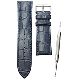 【本革製 クロコダイル型押し ネイビー 24mm】時計ベルト 時計バンド ストラップ 交換 腕時計【バネ棒外しセット】