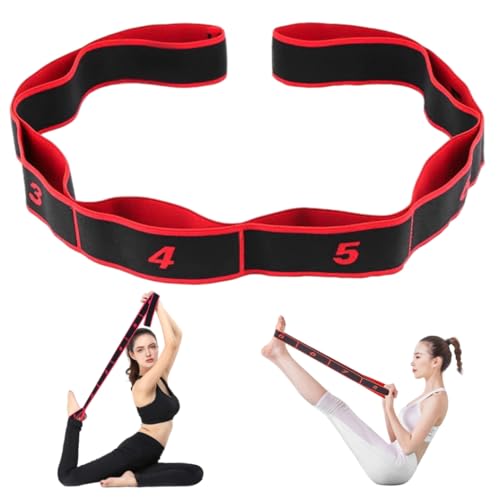 Correas de estiramiento Banda de resistencia numerada de 90 cm de largo con 8 bucles - Bandas de ejercicio de tensión ajustable para yoga, pilates, danza y entrenamiento de fuerza (rojo)