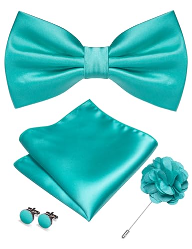 Image of RBOCOTT Solid Color Bow Tie and Pocket Square with Lapel Pin Cufflinks Set 4PCS
