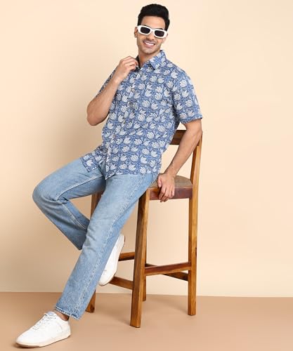 Image of BLOCKS OF INDIA Cotton Hand Block Print Half Sleeves Summer Shirt for Men