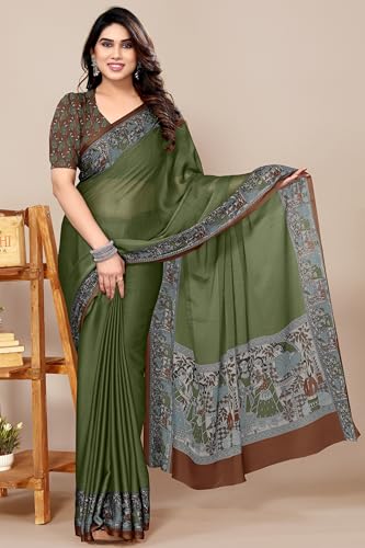 Image of MIRCHI FASHION Saree for Woman Chiffon Madhubani Print | Breathable Comfortable Printed Saree for Office and Regular Use (Available in 15 Designs)