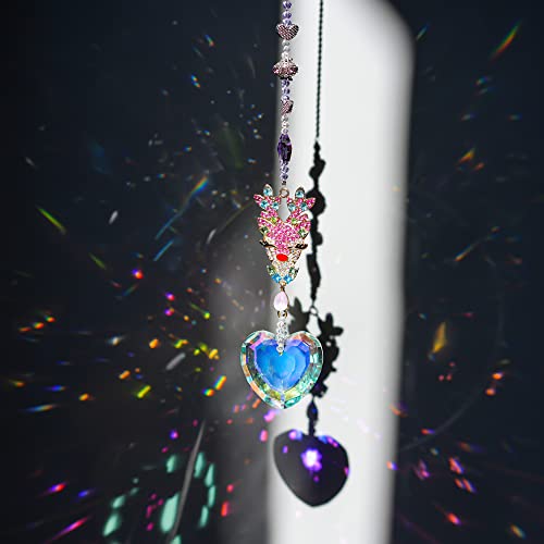 Deer-Shaped Colorful Crystal Rhinestones Suncatcher Window Hang Pendant, Rainbow Crystal Heart Prisms Ornament Gift Christmas Tree Decoration #TOP15