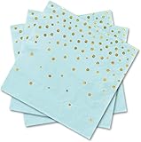 MIXIDON Gold Servietten Paper Blau Napkins Goldene Dots Foiled 3-lagig Papierservietten Birthday Party Cocktail 33 x 33cm, 50 Stücke(Gold und Blau)