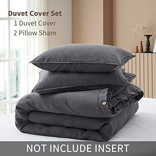 Atlinia Bedding Duvet Cover Set Linen - 100% French Flax Washed Bed Sets Farmhouse Comforter Cover Set (1 Duvet Cover And 2 Pillow Shams) Queen Size Dark Grey #TOP5