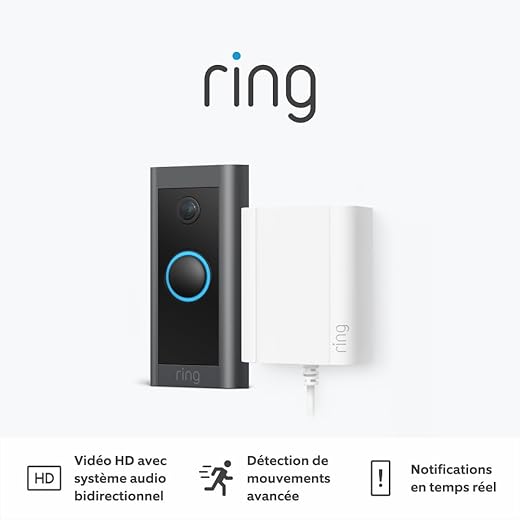 Ring Video Doorbell Wired + Adaptateur secteur par Amazon | Vidéo HD, détection de mouvements avancée, alimentation par prise |...
