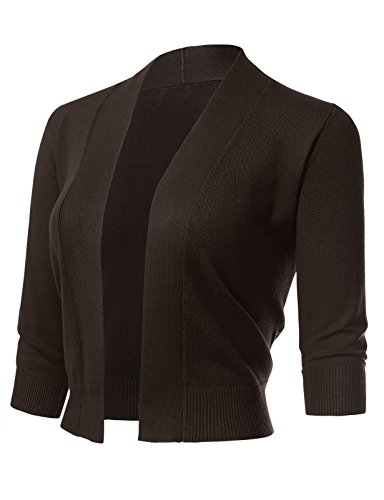 Image of Allsense Women's 3 /4 Sleeve Cropped Shrug Cardigan | Classic Bolero, Open-Front, Lightweight Soft Fine Knit Cover Up