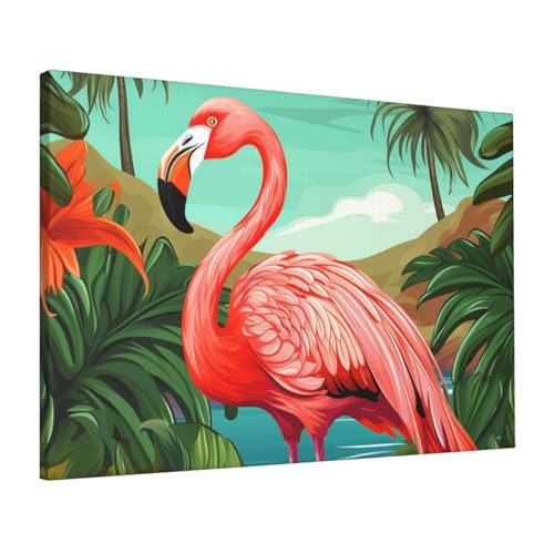 Toile flamant rose pour raviver un mur blanc de salon de facon moderne