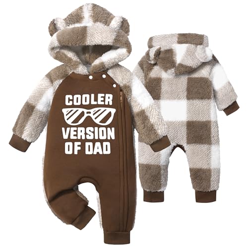 Image of Oranchids Baby Boy Clothes Winter Snowsuit Plaid Fleece Jumpsuit Bear Ear Hooded Romper Zipper Onesie Warm Infant Coat Outfit