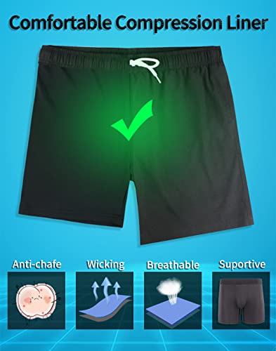 LUCOWEE Mens Swimming Trunks with Compression Liner no Chafe Soft Lined Swim Trunks Quick Dry UPF 50+ Stretchy 7 inch Inseam Bathing Suit Shorts Neon Green Small4