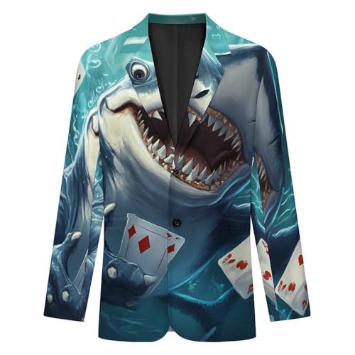 Poker Card Shark Mens Suit Jacket Lapel Blazers V Neck Button Business Coat Tuxedo for Wedding Party4