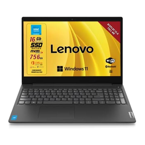 Lenovo Portátil con Pantalla FHD de 15,6", CPU N4500, RAM 16Gb, sshd 756Gb, Windows 11 Pro y Office 2021 Cover