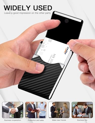 Image of Padike Professional Business Card Holder PU Leather Business Card Case Name Card Holder Slim Metal Pocket Card Holder with Magnetic Shut (Black-1)
